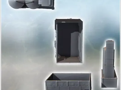 Set of two buildings with a large double storage silo 2 - Modern 3D print model