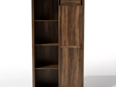 Modern Farmhouse Grooved Sliding Door Tall Storage Cabinet Low-poly 3D model