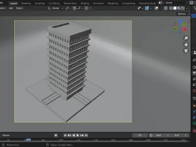 BUILDING lit up at night Low-poly 3D model