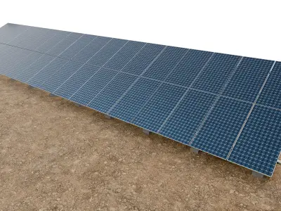 Lowpoly Ground Mounted Solar Panels-18 Rows of PV Modules Low-poly 3D model
