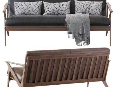 Baxton Studio Bianca Dark Brown Faux Leather 3 Seater Sofa 3D model