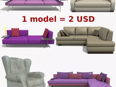 Furniture Collection different sofas and chairs 3D model
