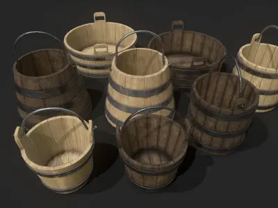 Bucket Pack Low poly 3D Models Low-poly 3D model