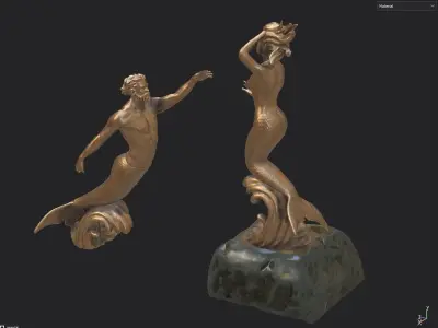 Mermaid statue - The Neptune and Nereida Sculpture 3D model