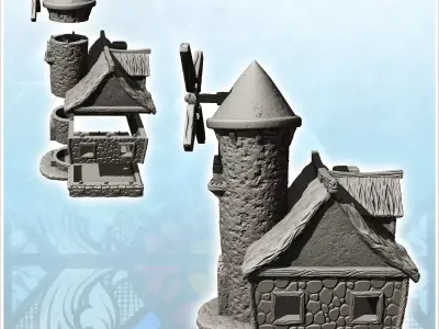 Medieval stone windmill with annexed tower and floor 24 - Mediev 3D print model