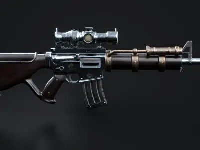  Steampunk Machine Gun with PBR Textures 