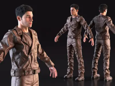  Male Rocker in Outfit Leather Brown Fur 