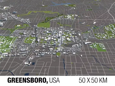 Greensboro NC 50x50km 3D City Map 3D model