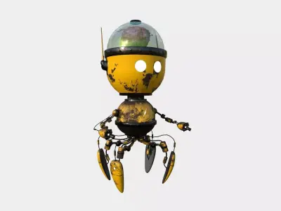 Brain Robot G05 Yellow - SciFi Character Design Low-poly 3D model
