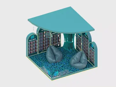 Modern Brand Pavilion Library Booth with Tree Canopy Structure 3D model