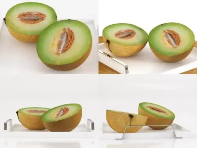 Melon four pieces of on plate 3D model