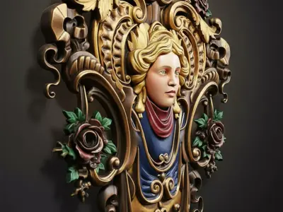 Ornate Classical Wall Relief 3D model
