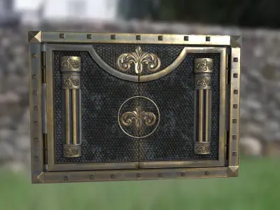 Metal gate PBR low-poly 3D model Low-poly 3D model