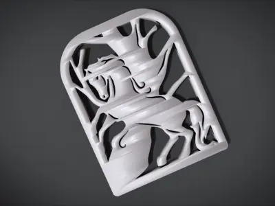 Window ventilation ornaments with horse motifs Low-poly 3D model