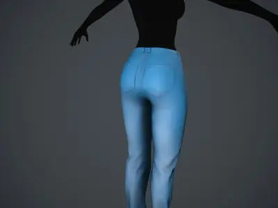 Female Light Blue Jeans Pants Style 2 Low-poly 3D model