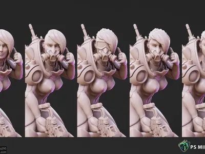 Cyberpunk Mercenary Pose 2 - 4 Variants and Pinup 3D print model