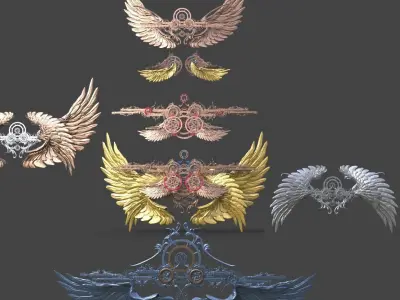 Ancient Biblical cog wings Low-poly 3D model