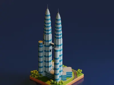 Petronas Twin Towers Low-poly 3D model