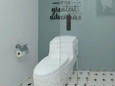 simple clean fresh pastel blue white bathroom wc scene 3D model