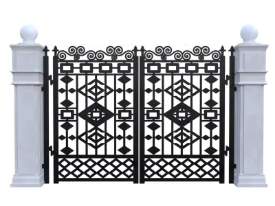 Ornate Iron Gate and Pillars PBR Low Poly 3D Model Low-poly 3D model