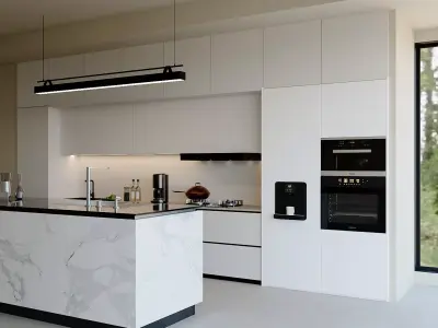Modern White Marble Kitchen with Island 3D model