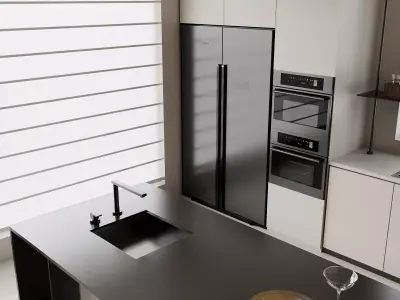 Modern Minimalist Black - White Kitchen with Island 3D model