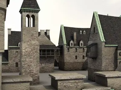 Medieval Castle Village Low-poly 3D model