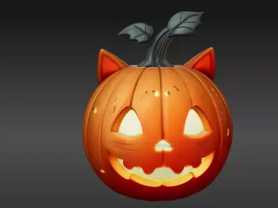Cute Pumpkin Cat Light 3D Model Decorative Lamp Print Ready  Low-poly 3D model