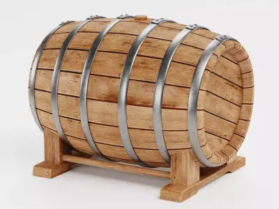 Wine Barrel V5 - Oak Cask on Stand with Bung Low-poly 3D model