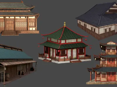 Asian Japanese PBR Building Collection 3D model