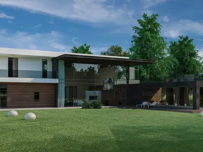 Glass House Exterior Scene 3D model