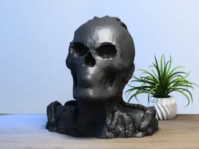 Low-poly Robot Skull Headphone Stand Cyborg Headset Stand 3D print model