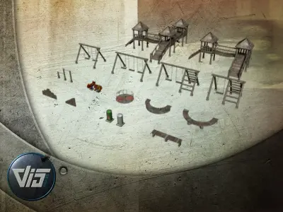 Playground collection set of equipment Low-poly 3D model