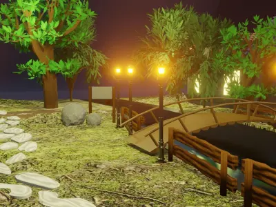 windy village Low-poly 3D model