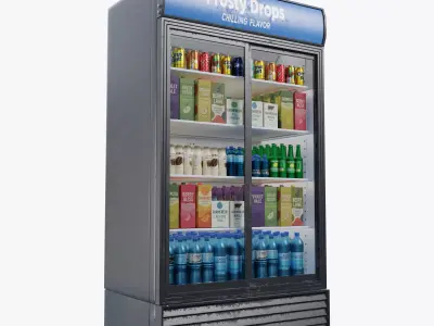 Commercial Double Door Display Fridge  Game Ready PBR Low-poly 3D model