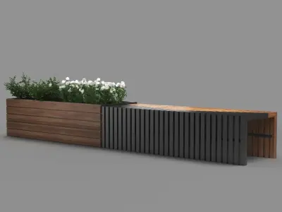 bench1151 wooden planter box with flowers 3D model