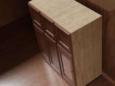 Wardrobe wooden cabinet with three doors 3D model
