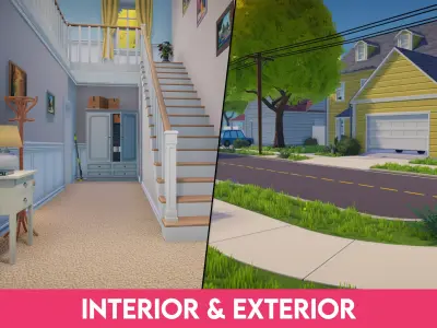 Stylized Cartoon House Interior Exterior Low-poly 3D model