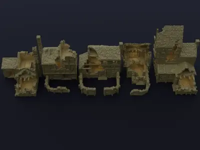 Modular Village Ruins Tabletop Terrain 28 MM 3D print model