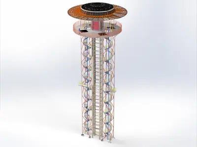 Observation Tower with Elevator and Spiral Stairs Industrial 3D model