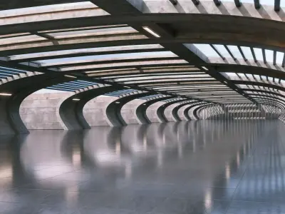 Modern Concrete Corridor Architectural Background - V1U1 3D model