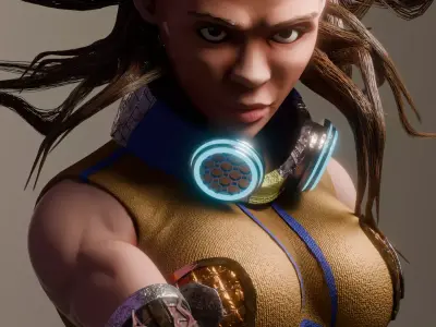 Cyber Ronin Zhara Futuristic Warrior Girl Low-poly 3D model