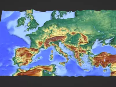 Europe Map Topography Low-poly 3D model