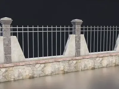Stone and Iron Fence Set Low-poly 3D model