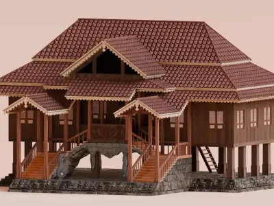 Traditional Houses - Rumah Bubungan Lima Low-poly 3D model