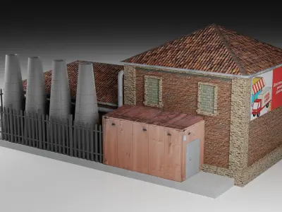 Old factory Low-poly 3D model 3