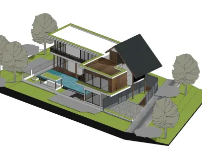 Modern Villa 3D Package for Enscape 3 and Lumion Orthogonal  3D model