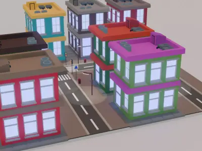 Low poly Street Block Free low-poly 3D model