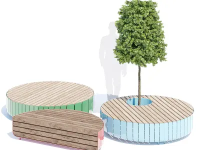 Stripes bench round 3D model