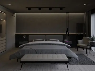 Modern Bedroom Interior Scene - bedroom furniture  3D model